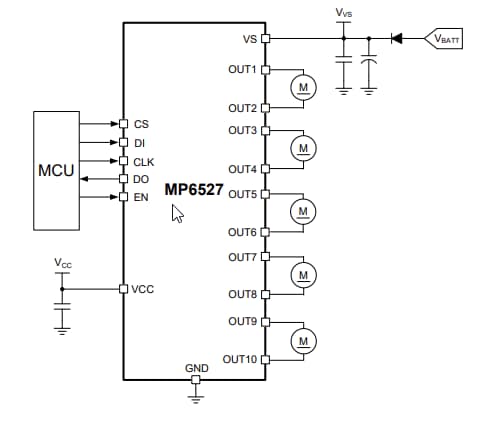Application Circuit Diagram - Monolithic Power Systems (MPS) MP6527 Half-Bridge Motor Drivers